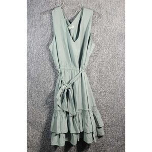 Max Studio London Sleeveless Ruffle Dress - Sage Green V-Neck Tie Womens Large‎